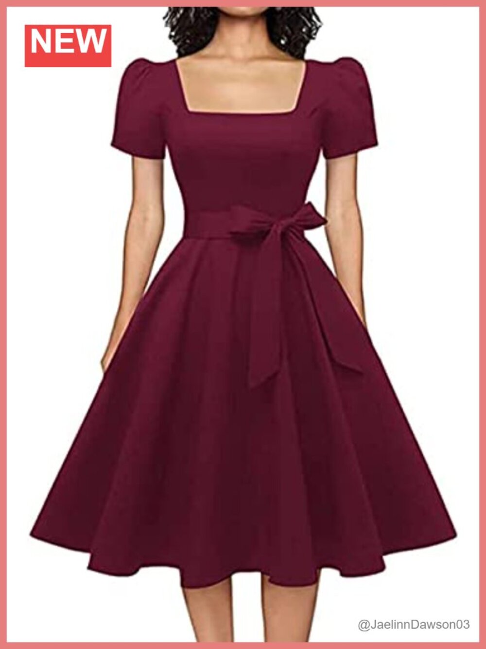 Square Neck Cocktail Dress Ruffle Sleeve A-Line